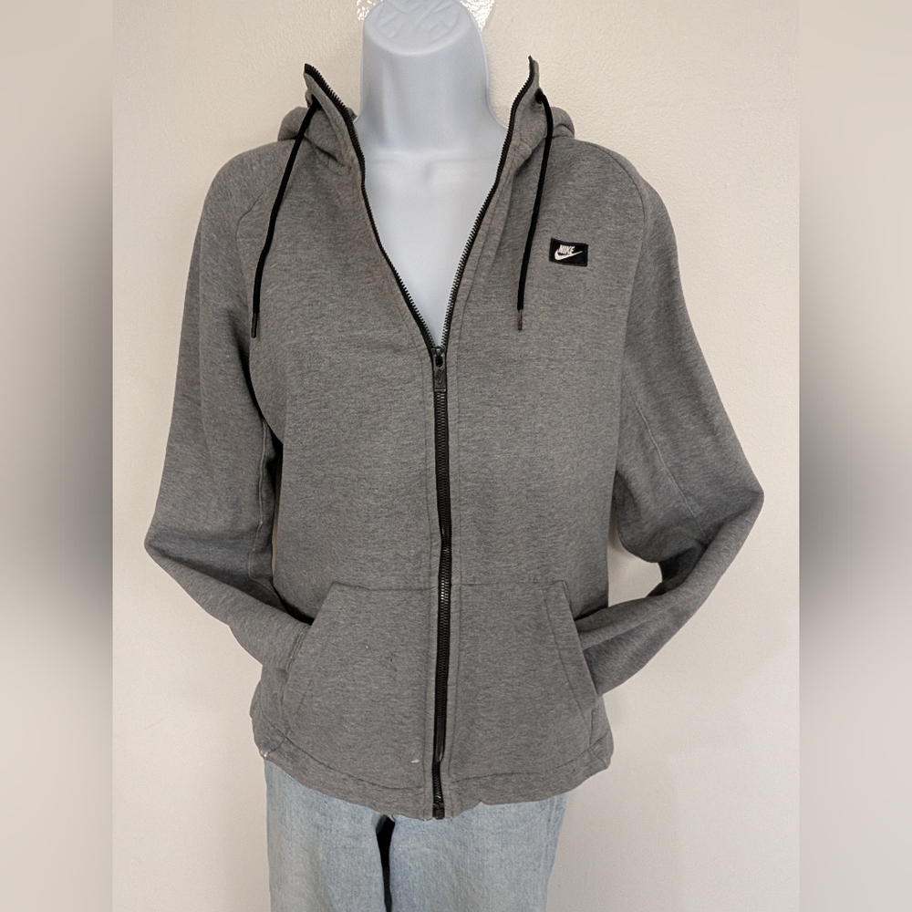 Nike Grey Zip-Up Hoodie with Black Drawstrings